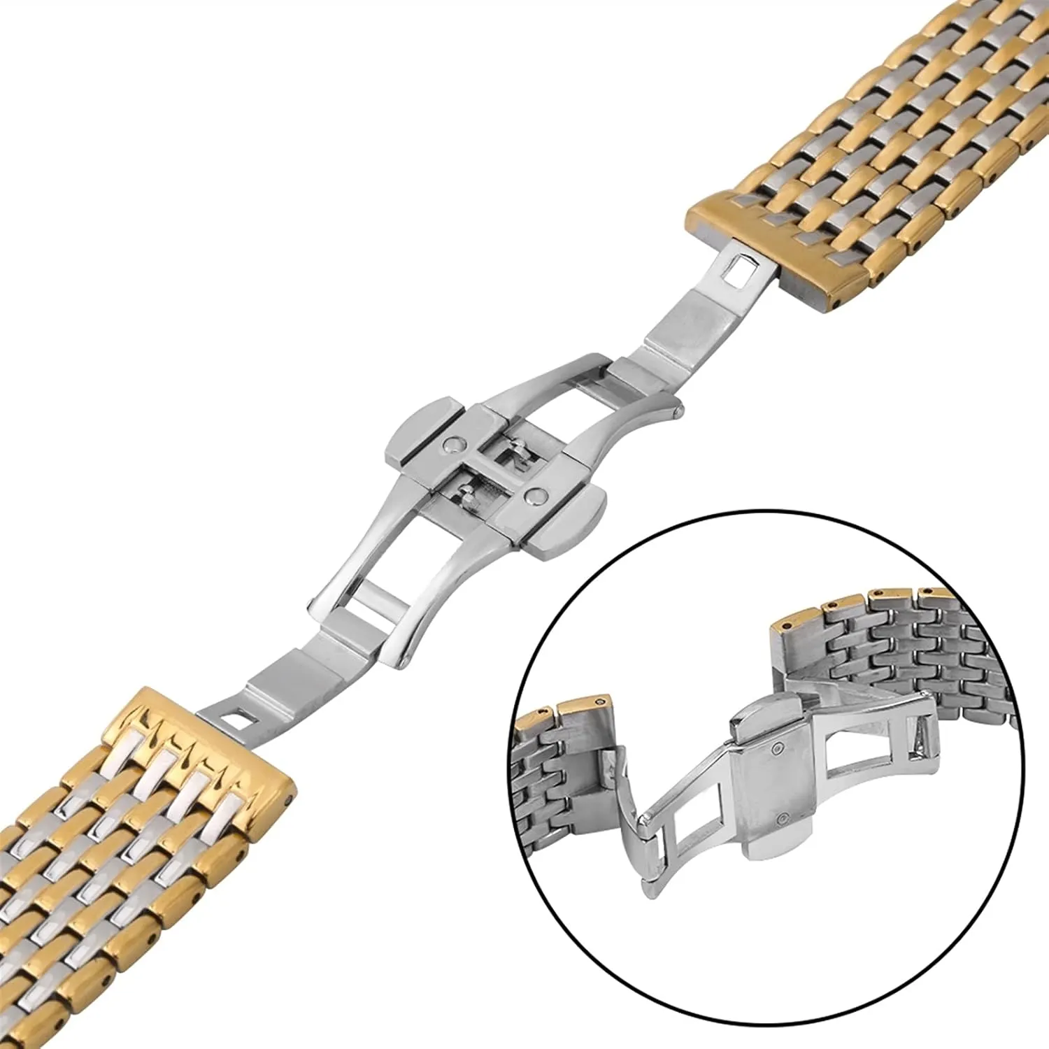 Bracelet Wristband Accessories Watch Strap Metal Stainless Steel 20mm 22mm snippet detection Replacement Butterfly Clasp Gold 