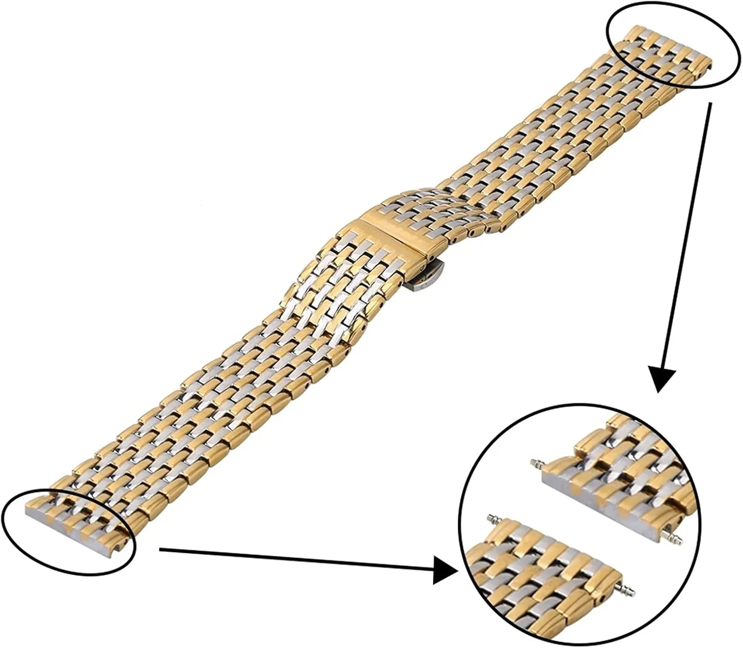 Bracelet Wristband Accessories Watch Strap Metal Stainless Steel 20mm 22mm snippet detection Replacement Butterfly Clasp Gold 
