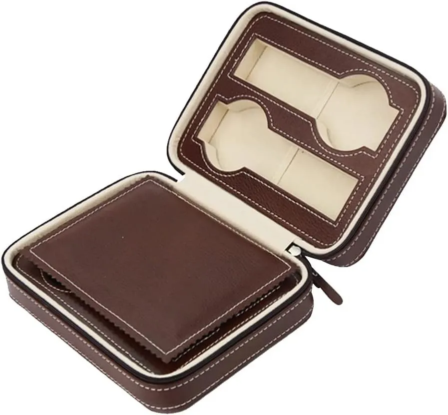 Brown/Black (Black One Size) 4 Slots Faux Leather Watch Travel Case fastidious devout tragedy Collector Storage Zipper Watches Box 