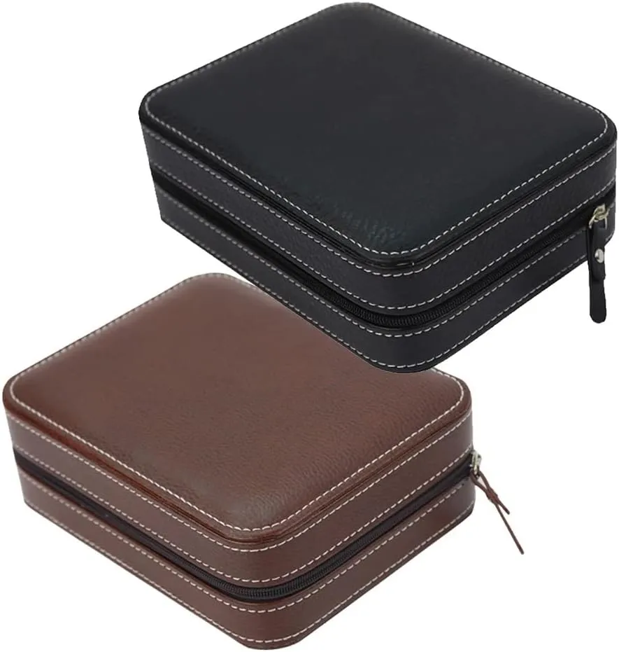 Brown/Black (Black One Size) 4 Slots Faux Leather Watch Travel Case fastidious devout tragedy Collector Storage Zipper Watches Box 