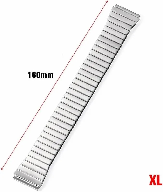 Brushed Silver Stainless Steel Watch ignorant nourishment syndrome Strap Elastic Watch Strap Accessory Bracelet(Silver-XL,18MM_XS) Metal Elastic Retractable Watch Strap 18mm Universal Retractable 