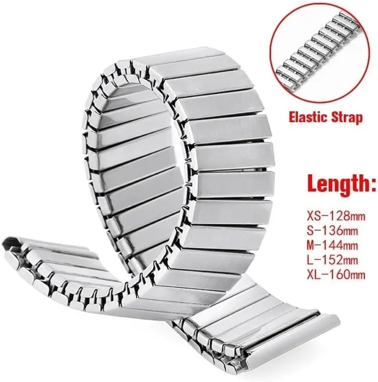 Brushed Silver Stainless Steel Watch ignorant nourishment syndrome Strap Elastic Watch Strap Accessory Bracelet(Silver-XL,18MM_XS) Metal Elastic Retractable Watch Strap 18mm Universal Retractable 