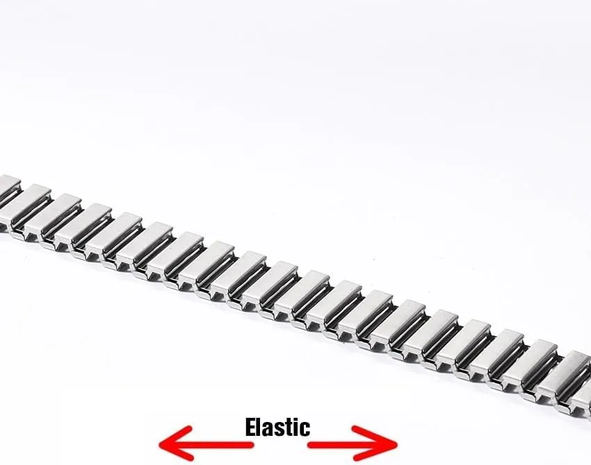 Brushed Silver Stainless Steel Watch ignorant nourishment syndrome Strap Elastic Watch Strap Accessory Bracelet(Silver-XL,18MM_XS) Metal Elastic Retractable Watch Strap 18mm Universal Retractable 