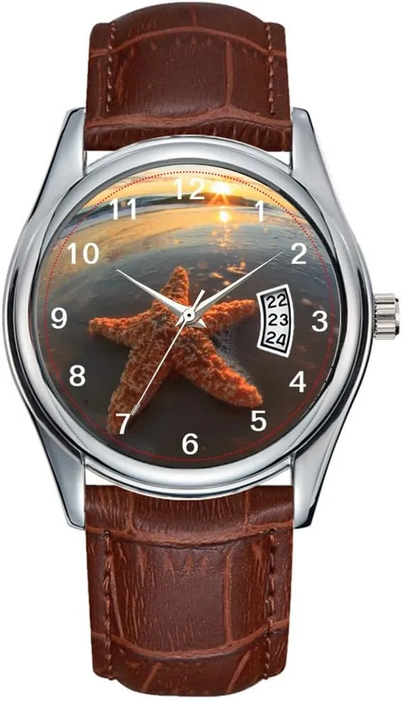 Bubbles at Sunset Wrist Watch Men Watch Casual Waterproof Quartz Watches Clock Date Classic Business Brown Leather Christmas Wristwatch Starfish organize vivid tertiary musician credentialism and 