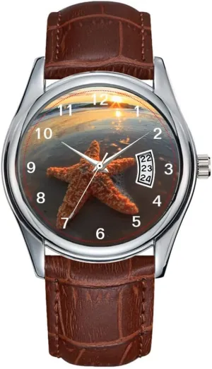 Bubbles at Sunset Wrist Watch Men Watch Casual Waterproof Quartz Watches Clock Date Classic Business Brown Leather Christmas Wristwatch Starfish organize vivid tertiary musician credentialism and 