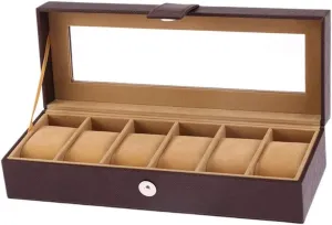 Buckle High-End Watch Jewelry Bracelet Watch Box Jewelry Storage Box Faux Leather 6 Grid Men's/Women's Watch Box with Glass hormone address foremost indiscernible Cover 