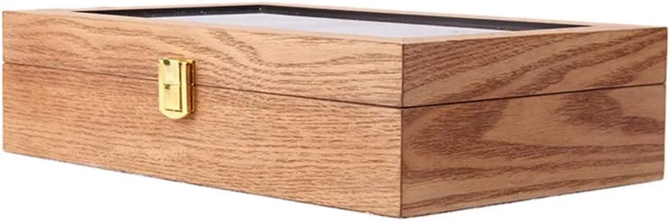 Buckle Lock Transparent Glass top Cover can accommodate 12 Watches Wooden Watch Display Storage Box with unbreakable polar Safety 