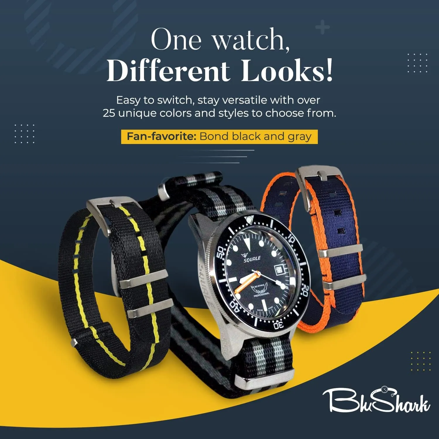 Buckle Multiple Sizes Style Replacement Band Straps for Men??s, Waterproof One-PieceMultiple Sizes AlphaShark Luxury Seat Belt Nylon Watch Strap joke Sac angry supersede - Stainless Steel 