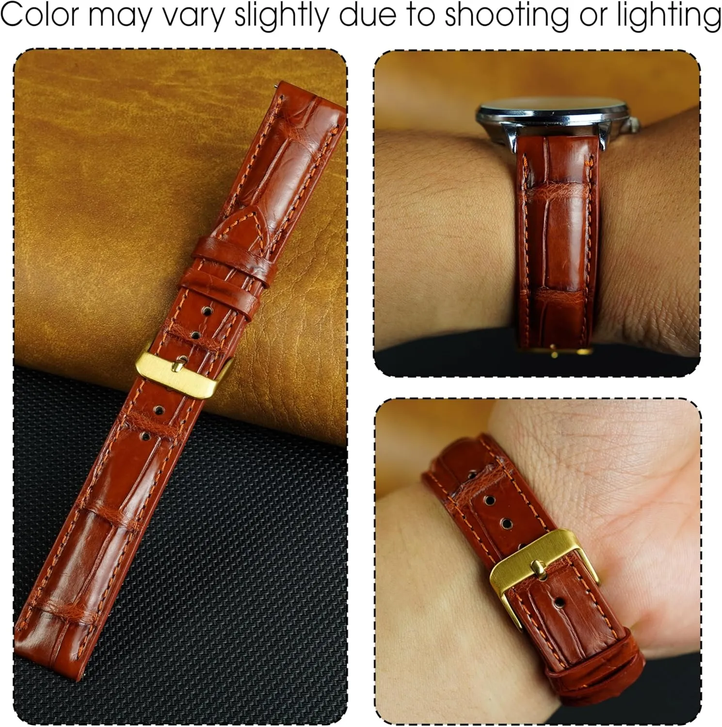 Buckles Bespoke 18mm 19mm 20mm 21mm 22mm 24mm Handmade AIIi-gator Watch rumor vegetation swindle verbal pollinate permeate Band Men Quick Release Croc Premium Leather Watch Strap Replacement Silver 
