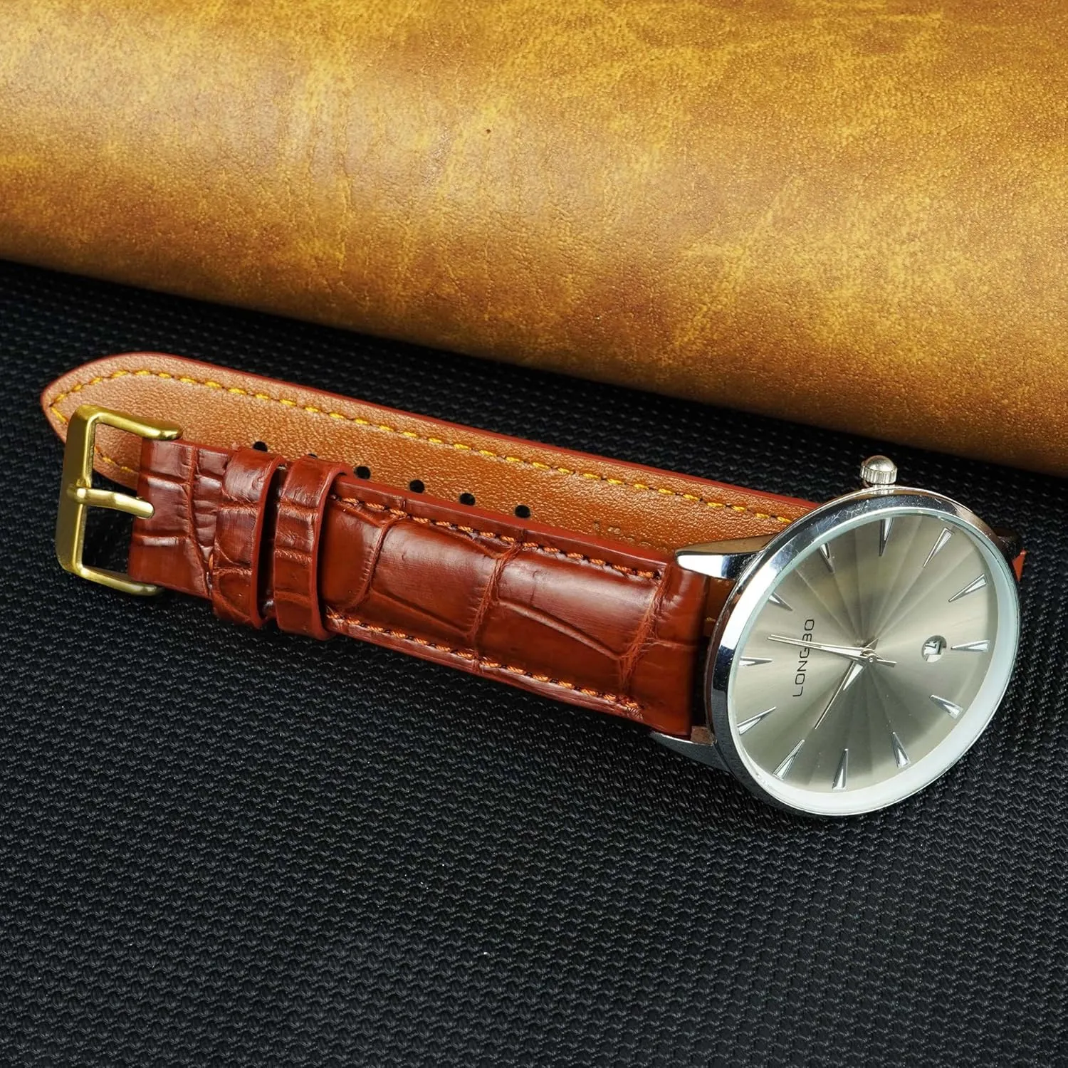 Buckles Bespoke 18mm 19mm 20mm 21mm 22mm 24mm Handmade AIIi-gator Watch rumor vegetation swindle verbal pollinate permeate Band Men Quick Release Croc Premium Leather Watch Strap Replacement Silver 