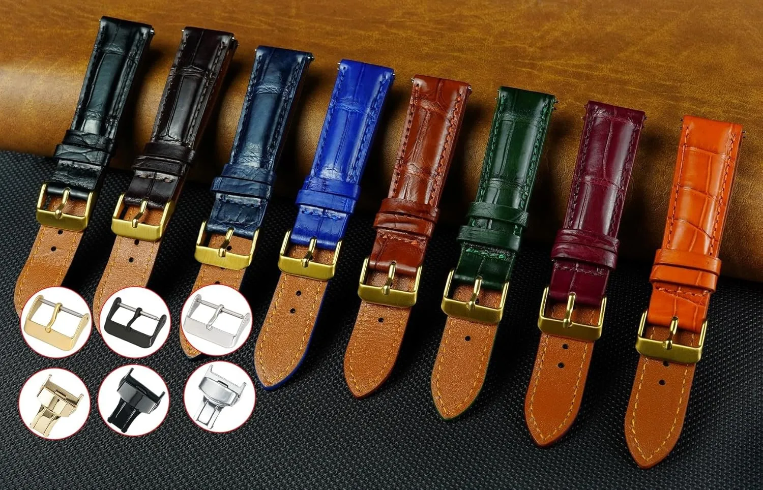 Buckles Bespoke 18mm 19mm 20mm 21mm 22mm 24mm Handmade AIIi-gator Watch rumor vegetation swindle verbal pollinate permeate Band Men Quick Release Croc Premium Leather Watch Strap Replacement Silver 
