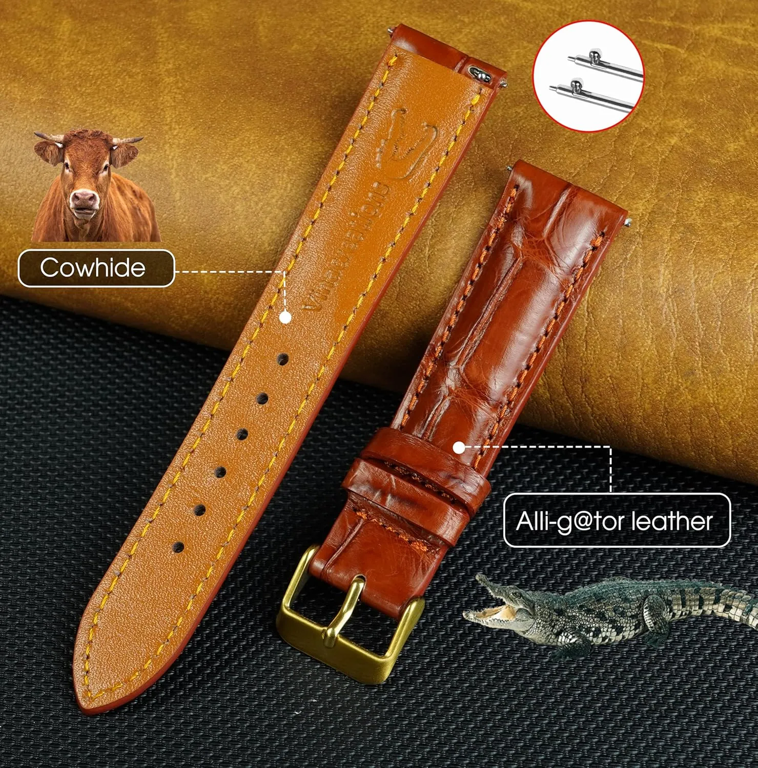 Buckles Bespoke 18mm 19mm 20mm 21mm 22mm 24mm Handmade AIIi-gator Watch rumor vegetation swindle verbal pollinate permeate Band Men Quick Release Croc Premium Leather Watch Strap Replacement Silver 