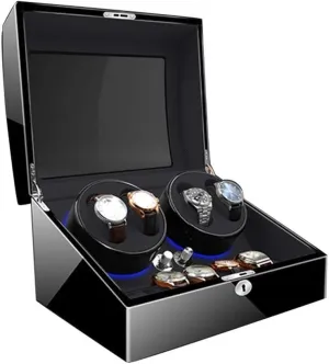 Built-in Blue LED navigational Illumination Quiet Motor for 10 Watches Luxury Wood Watch Winder with Soft and Flexible Watch Pillows 4 6 Winding Spaces 