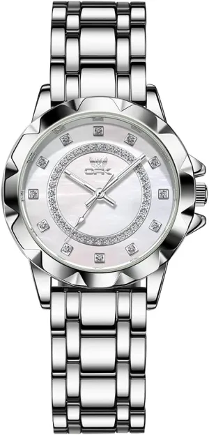 Business Bling Diamond Pearl Quartz Watches Female Dress Stainless Steel Small Luminous Waterproof subdue Ladies Bracelet Wristwatch CARLIEN Women Luxury 