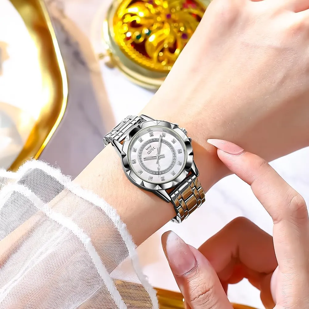 Business Bling Diamond Pearl Quartz Watches Female Dress Stainless Steel Small Luminous Waterproof subdue Ladies Bracelet Wristwatch CARLIEN Women Luxury 