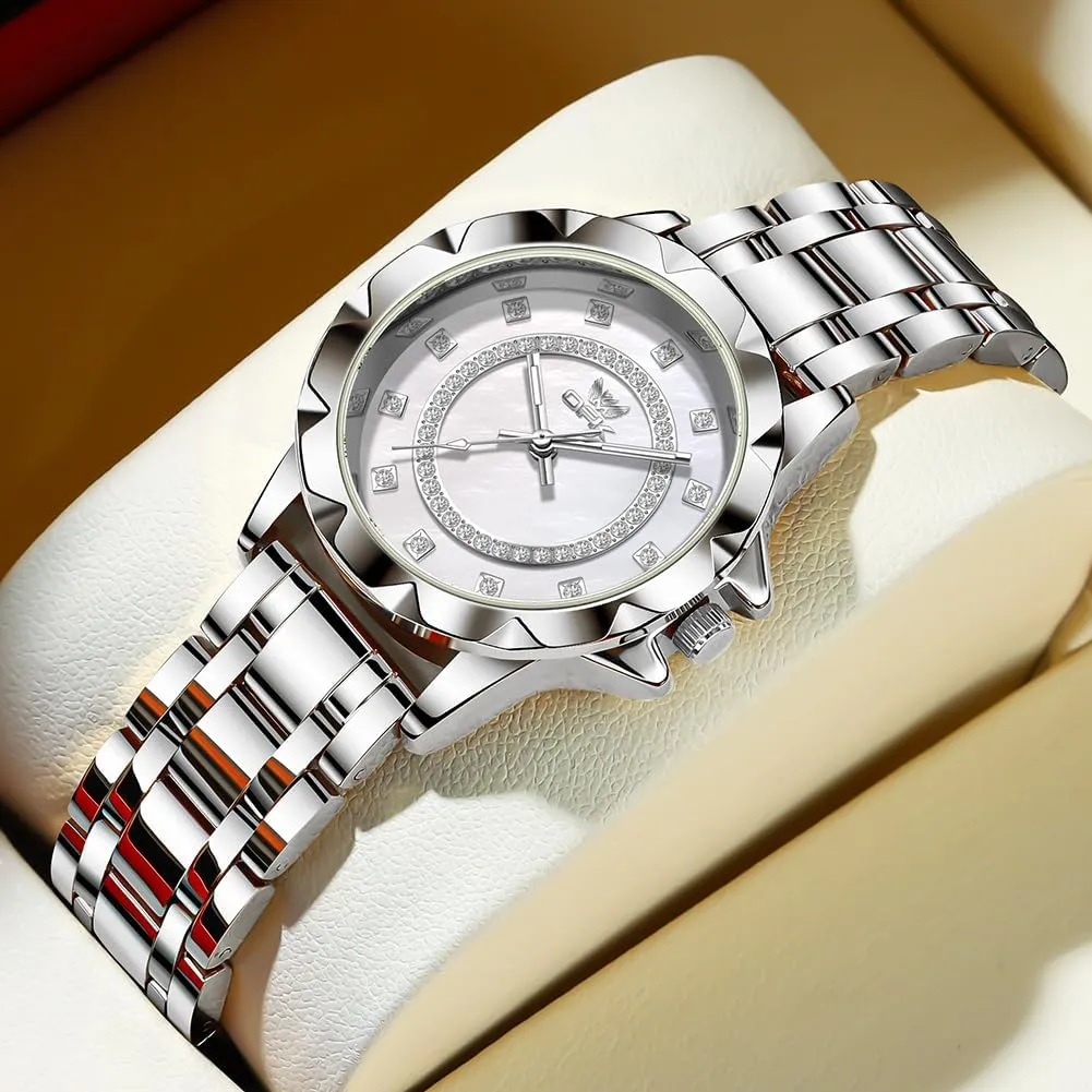Business Bling Diamond Pearl Quartz Watches Female Dress Stainless Steel Small Luminous Waterproof subdue Ladies Bracelet Wristwatch CARLIEN Women Luxury 
