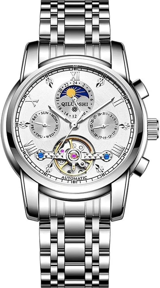 Business Man Watch Automatic Watches for Men Luxury Skeleton Flywheel Mechanical Wristwatches Classic stripe Calendar 