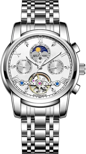 Business Man Watch Automatic Watches for Men Luxury Skeleton Flywheel Mechanical Wristwatches Classic stripe Calendar 