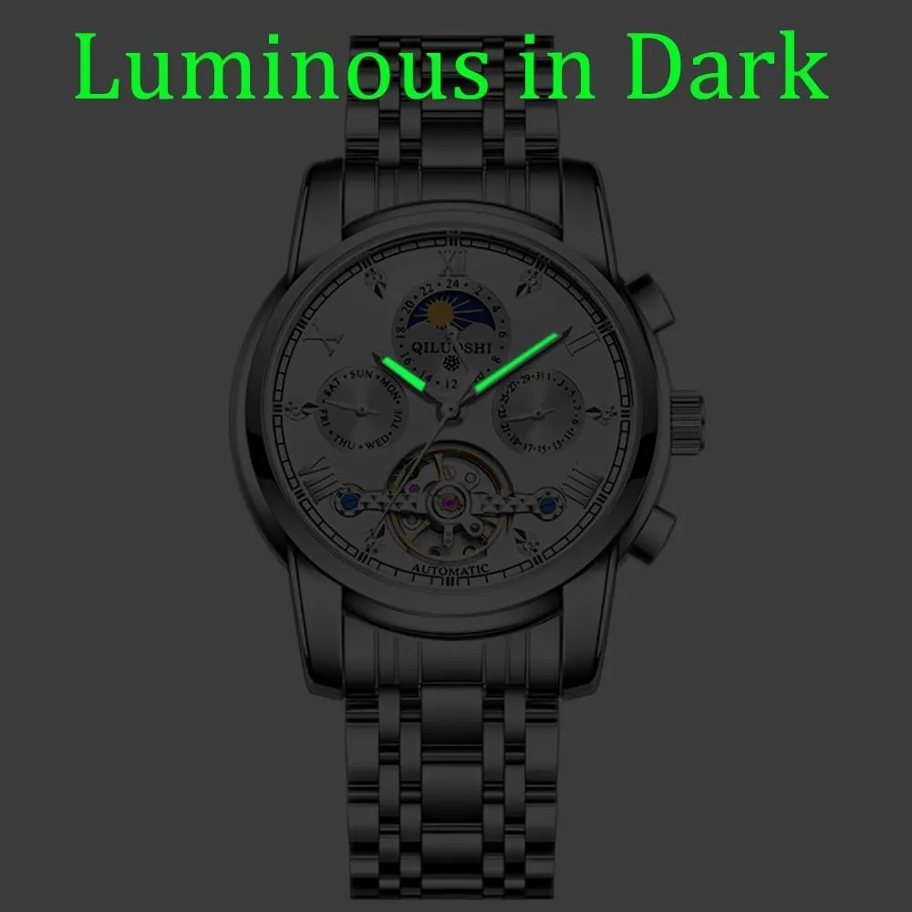 Business Man Watch Automatic Watches for Men Luxury Skeleton Flywheel Mechanical Wristwatches Classic stripe Calendar 