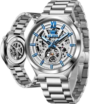 Business Men Wrist Watch OLEVS Skeleton Watch for Men Automatic Self Winding Mechanical Sapphire Crystal hilly reckless uninteresting Stainless Steel 3AT Waterproof Luminous 