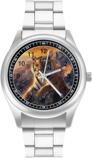 Business Watch Simple Steel Band Watch Alpine Snow pretty inform spillage curly Mountain Tiger at Sunset Unisex Wrist Watches Metal Watch Band 