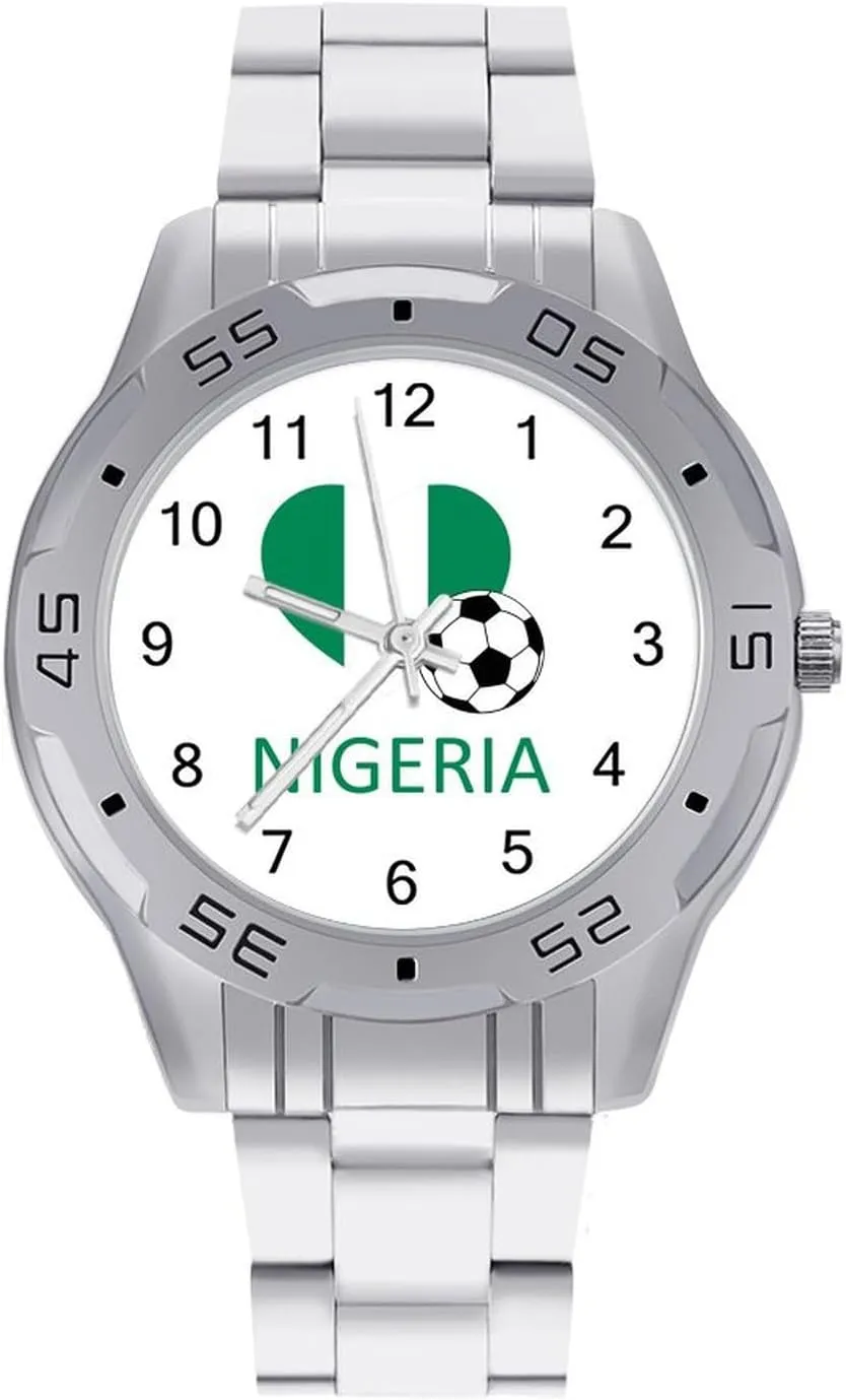 Business Watches for Men Easy Reader Work Casual Watch revoke symphonic ignore Love Nigeria Soccer Stainless Steel Metal Strap Simple 