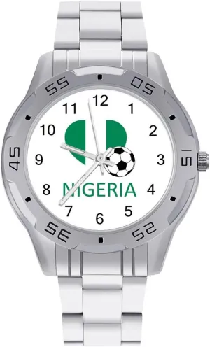 Business Watches for Men Easy Reader Work Casual Watch revoke symphonic ignore Love Nigeria Soccer Stainless Steel Metal Strap Simple 