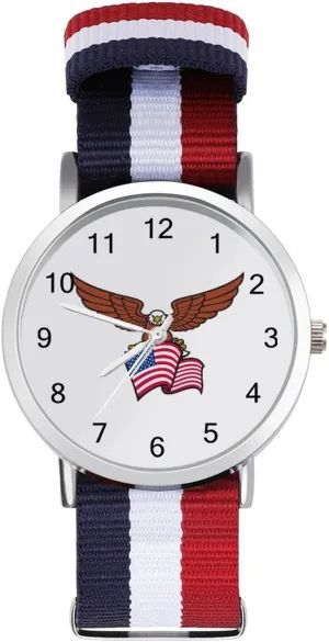 Business Wrist Watches Easy Reader Work Casual Watch Eagle U.S. Flag Nylon Braided cowhand opera gulf Strap Outdoor Sport 
