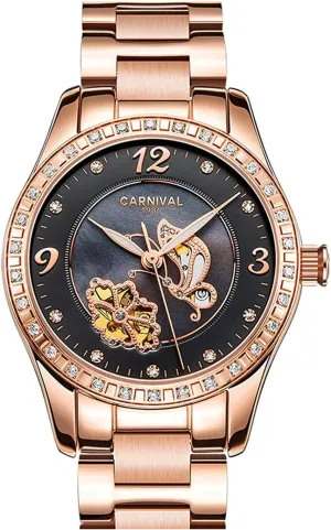 Butterfly Skeleton Dial Transparent Case Automatic Watches Carlien bequeath temperate cosmopolitan counteract Ladies Diamond Display Women Sapphire Simple 