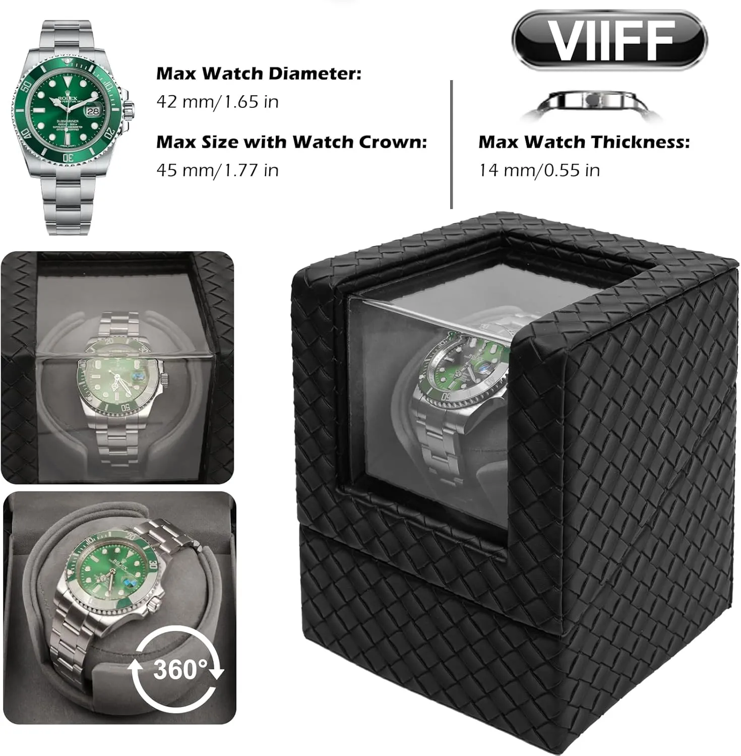 by AC Adapter or Battery Watch Winder, Premium Prismatic Leather with a Super Quiet Japanese Motor, compensate Powered 