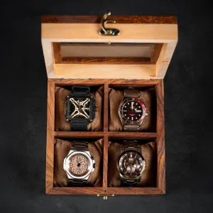 �C Built to Last Premium 4 Slot Wooden Watch Display Case �C Handcrafted Men��s cone repay Washington Watch Box,Vintage Display Case in Indian Rosewood, Handmade Velvet Pillows �C Father's Day Gift for Collectors 