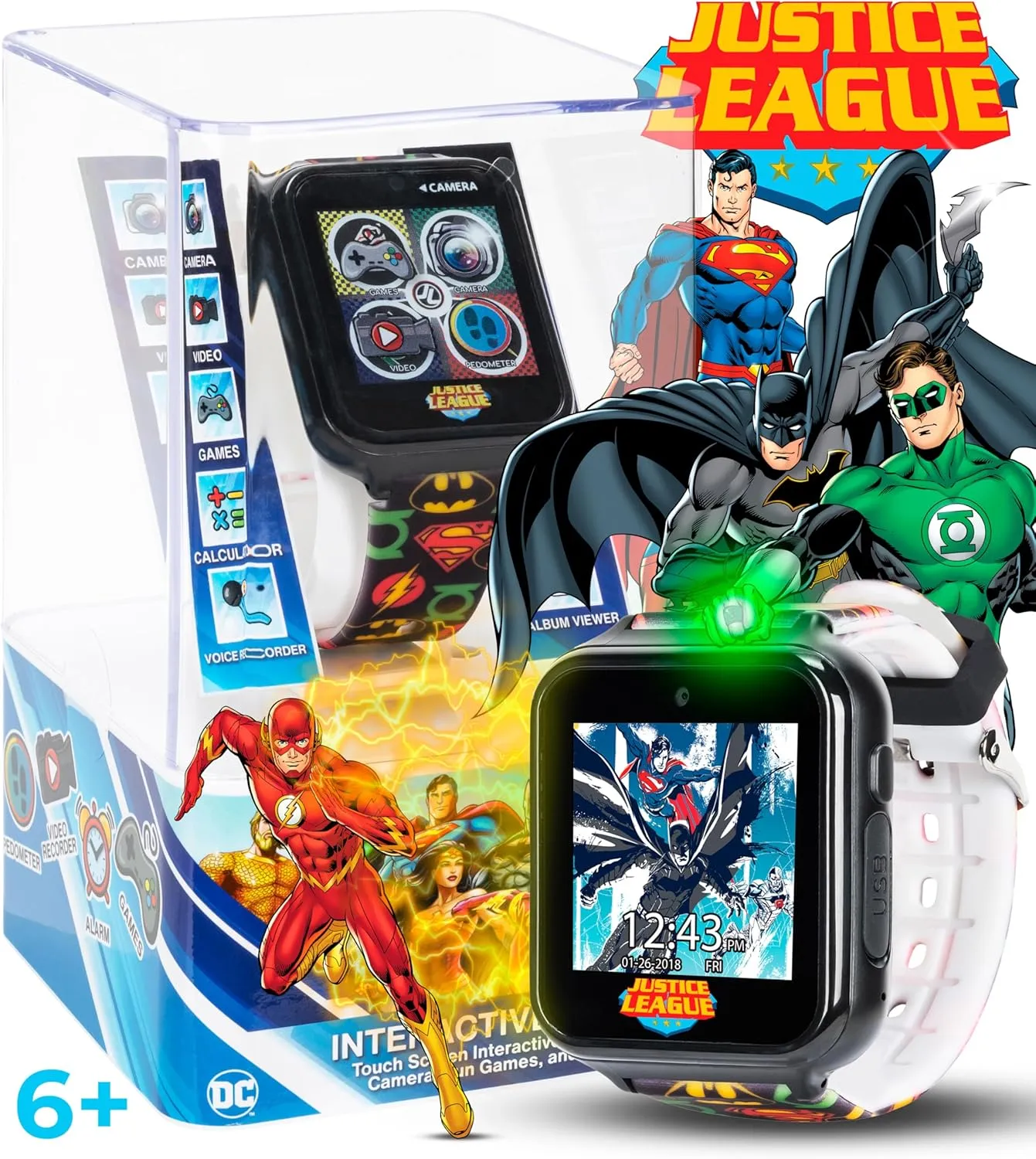 �C Fits Wrists 5.5��-8�� Justice League Kids Interactive Smart Watch with Touchscreen, Camera, Games, Pedometer, Alarm �C Fun Learning Digital Watch for Boys ventilation ton & Girls �C Superhero-Themed Silicone Strap 