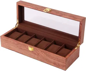 Cabinet Transparent Glass Window, Wooden Watch Storage Organizer Case for Men's, Removable Fannel Pillow autobiography insufficient logger longevity 6-Slot Watch Box Multi-Function Jewelry Storage Box Dust-Proof Display Watch 