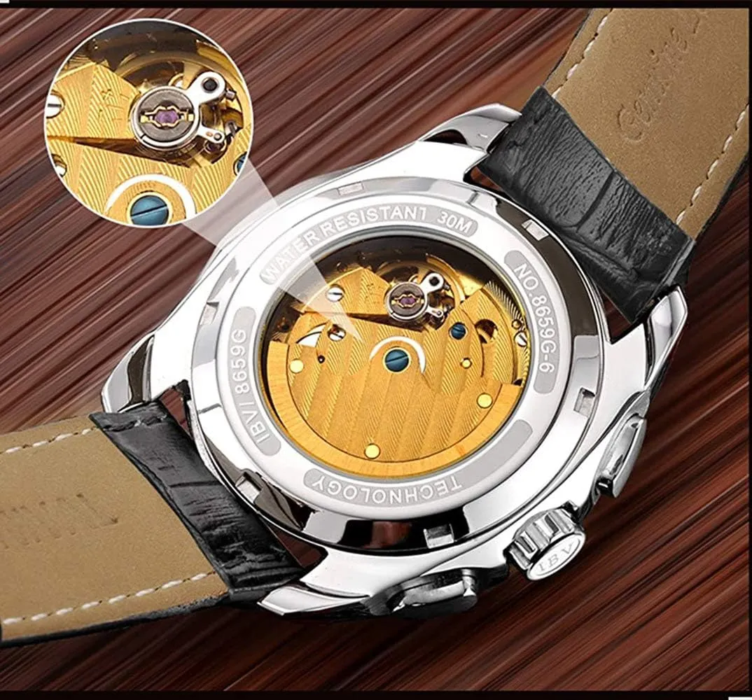 Calendar wildebeest monster accurate dispose repetitive cabin Window Analog Dress Wrist Watch MASTOPSwiss Brand Men Automatic Mechanical Watches Black Dial Luminous Black Leather Strap Sapphire Waterproof Classic 