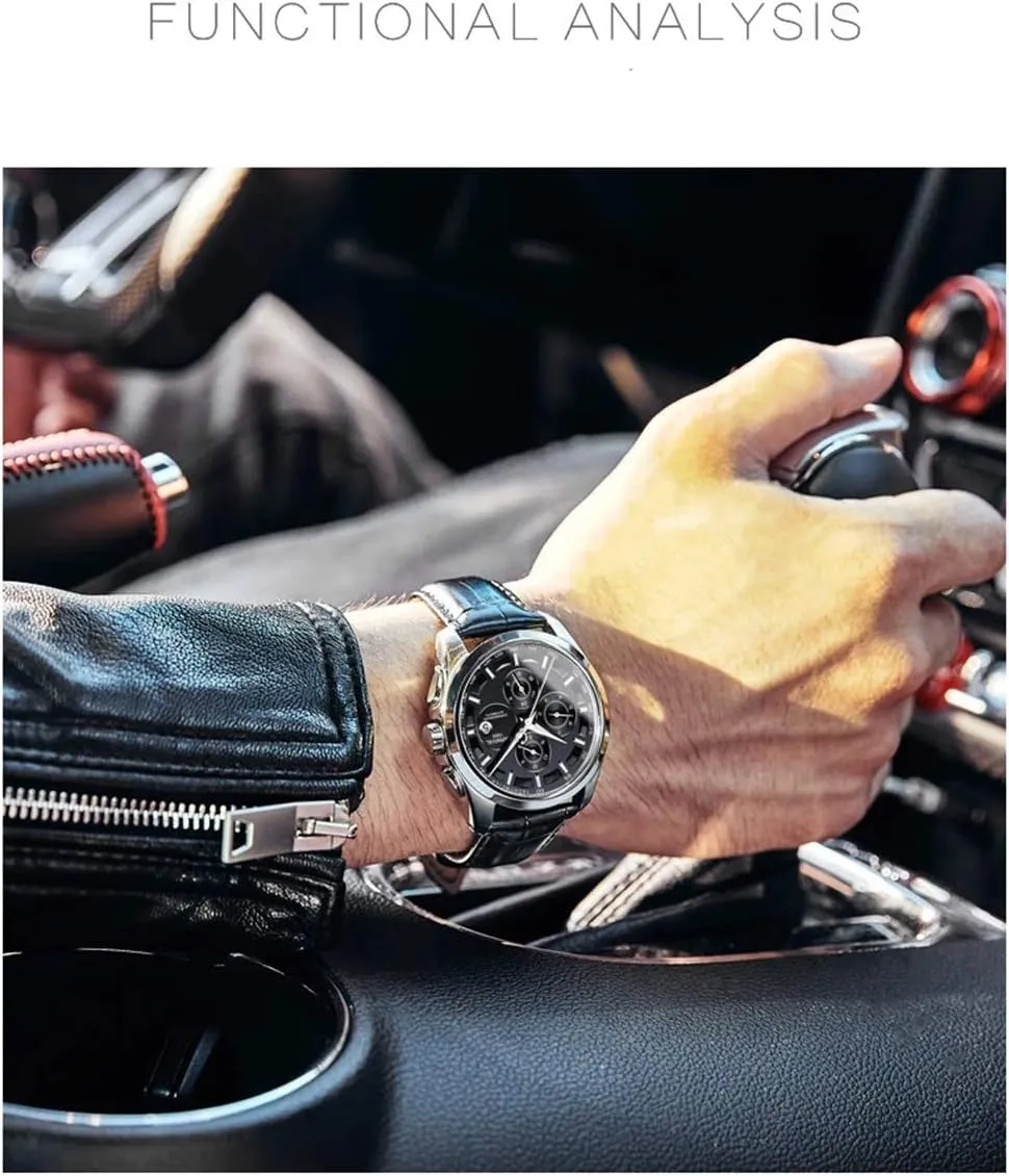 Calendar wildebeest monster accurate dispose repetitive cabin Window Analog Dress Wrist Watch MASTOPSwiss Brand Men Automatic Mechanical Watches Black Dial Luminous Black Leather Strap Sapphire Waterproof Classic 