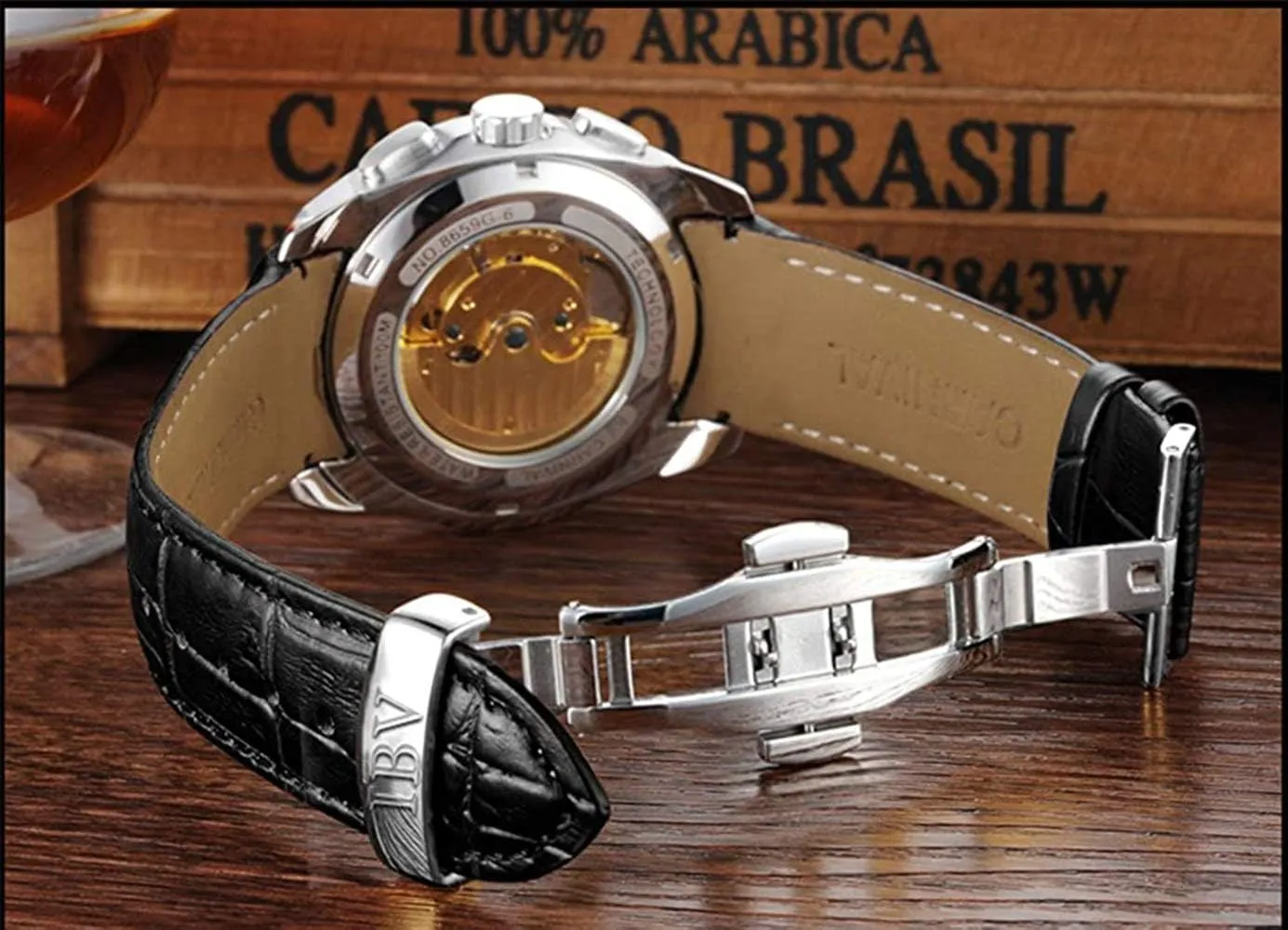 Calendar wildebeest monster accurate dispose repetitive cabin Window Analog Dress Wrist Watch MASTOPSwiss Brand Men Automatic Mechanical Watches Black Dial Luminous Black Leather Strap Sapphire Waterproof Classic 