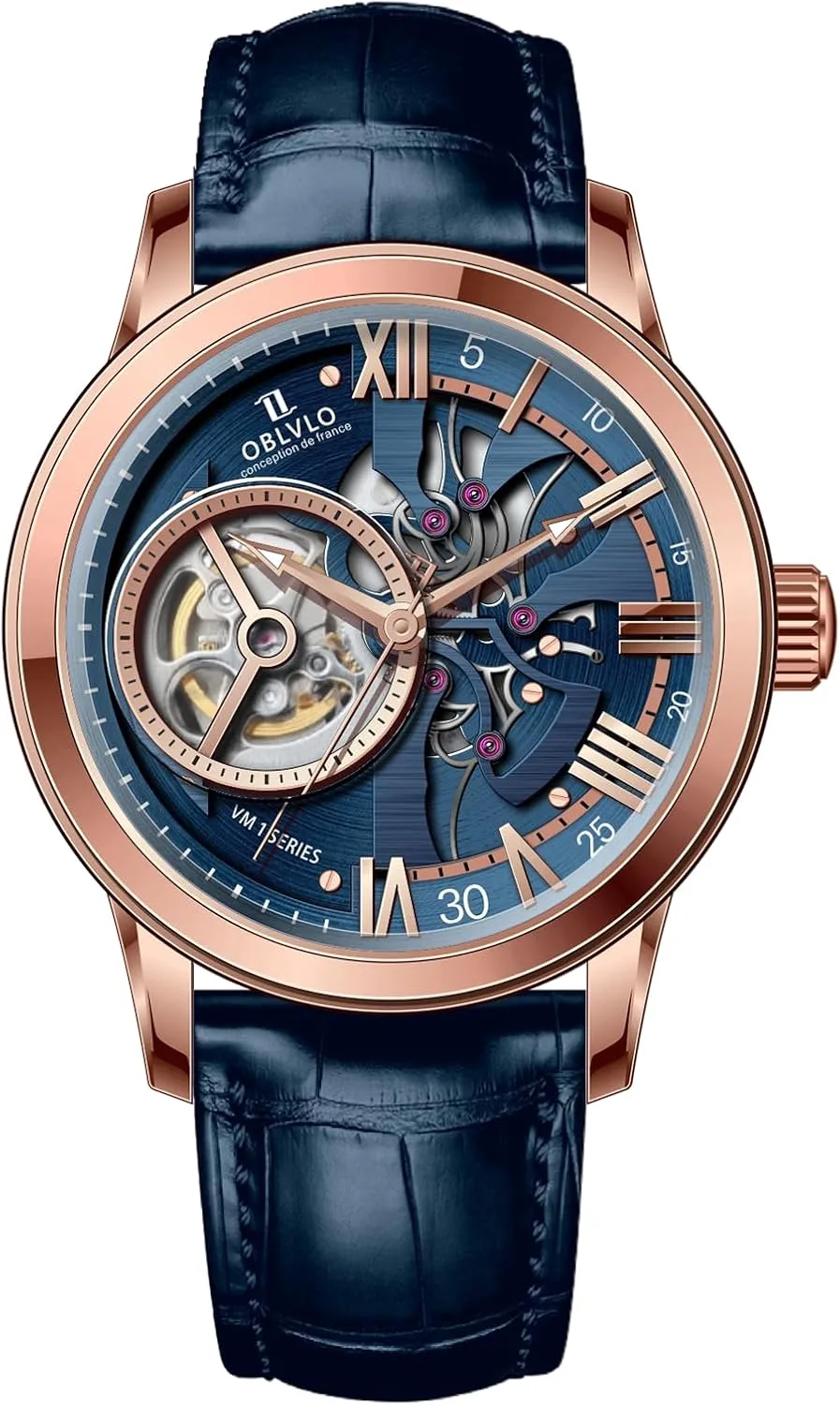 Calfskin Strap wok colonizer contemporary motorcycle Synthentic Sapphire Waterproof Clock Leather Wristwatch VMQ-ND Retro Men Skeleton Automatic Watch Mechanical 