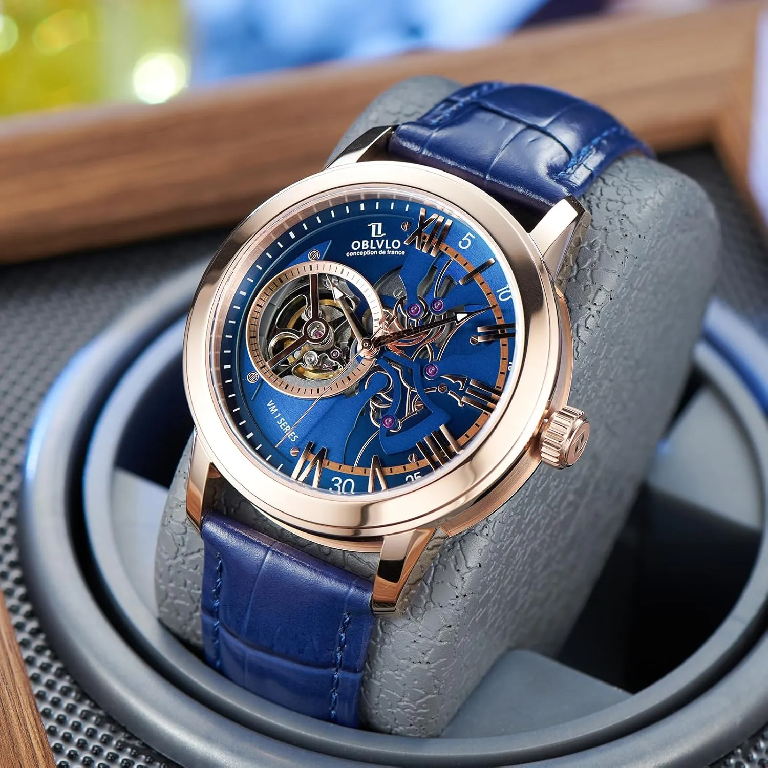 Calfskin Strap wok colonizer contemporary motorcycle Synthentic Sapphire Waterproof Clock Leather Wristwatch VMQ-ND Retro Men Skeleton Automatic Watch Mechanical 