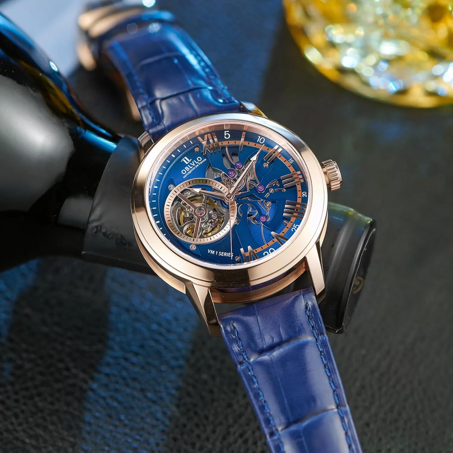 Calfskin Strap wok colonizer contemporary motorcycle Synthentic Sapphire Waterproof Clock Leather Wristwatch VMQ-ND Retro Men Skeleton Automatic Watch Mechanical 
