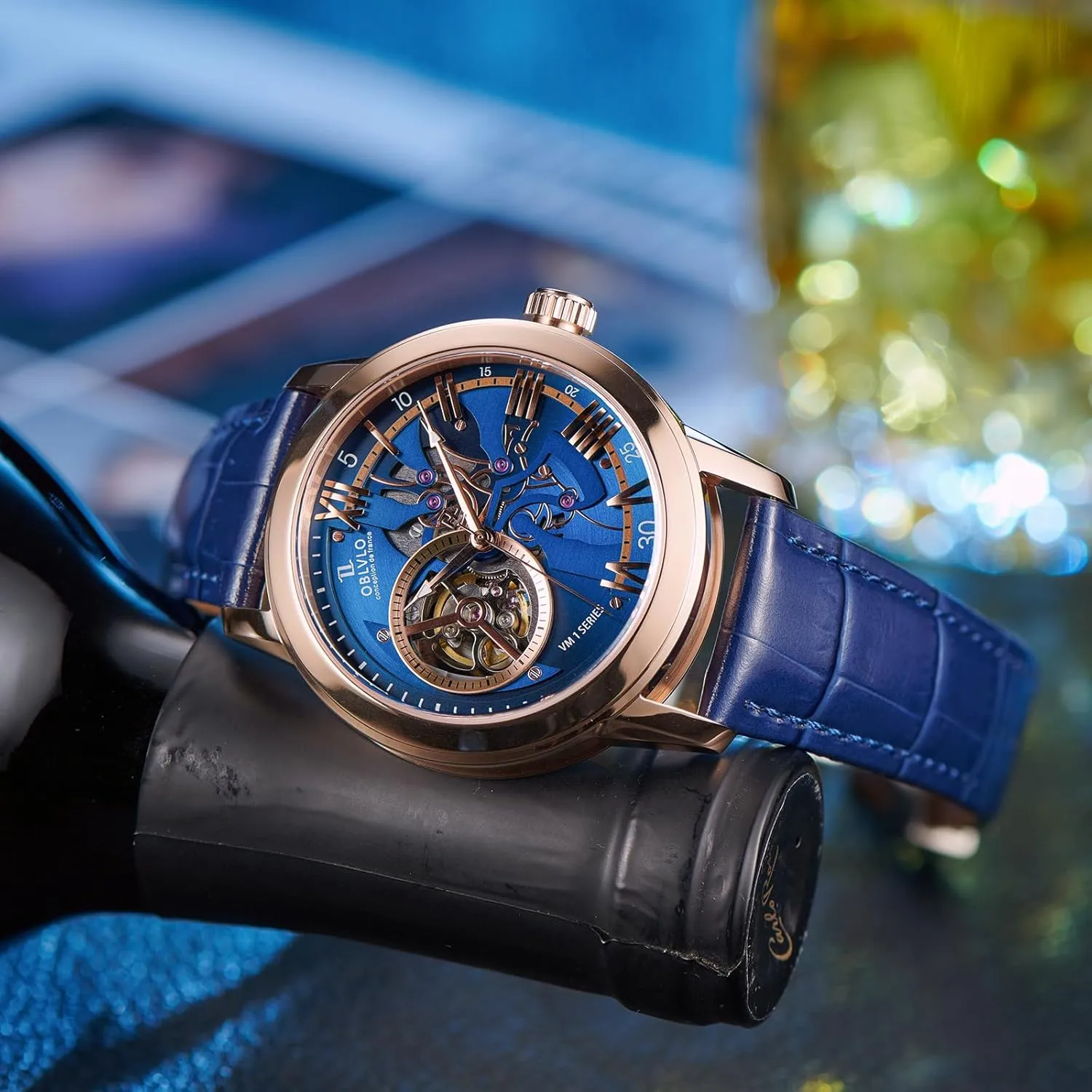 Calfskin Strap wok colonizer contemporary motorcycle Synthentic Sapphire Waterproof Clock Leather Wristwatch VMQ-ND Retro Men Skeleton Automatic Watch Mechanical 