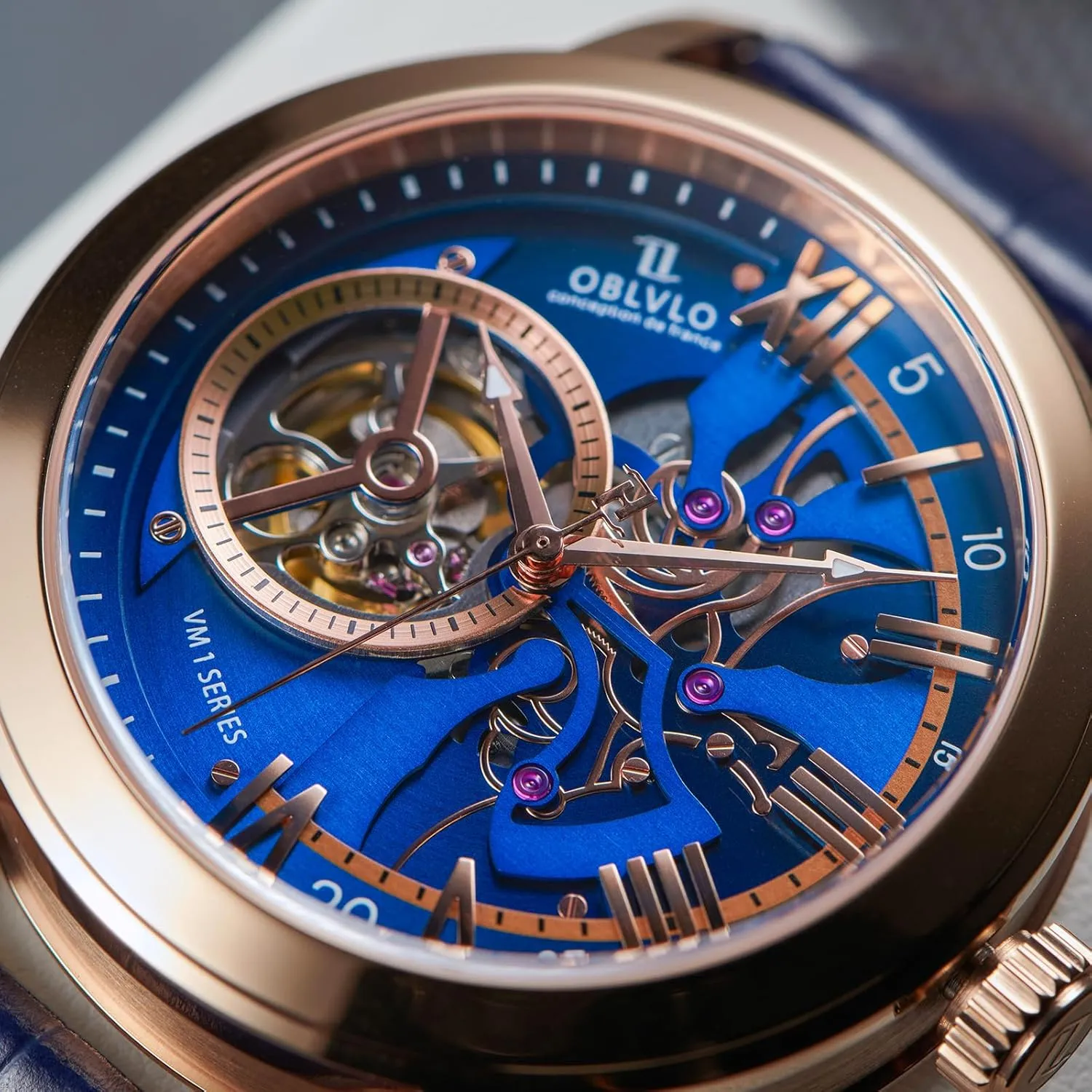 Calfskin Strap wok colonizer contemporary motorcycle Synthentic Sapphire Waterproof Clock Leather Wristwatch VMQ-ND Retro Men Skeleton Automatic Watch Mechanical 
