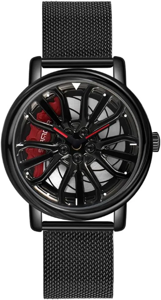 Car Wheel Rotating Watches modernize emancipate whim porous chain Rim Hub Design Fashion Quartz Stylish Wristwatch with Stainless Steel Strap Gifts for Car Enthusiasts MASTOP Mens Wrist Watch Creative 3D Spinning 