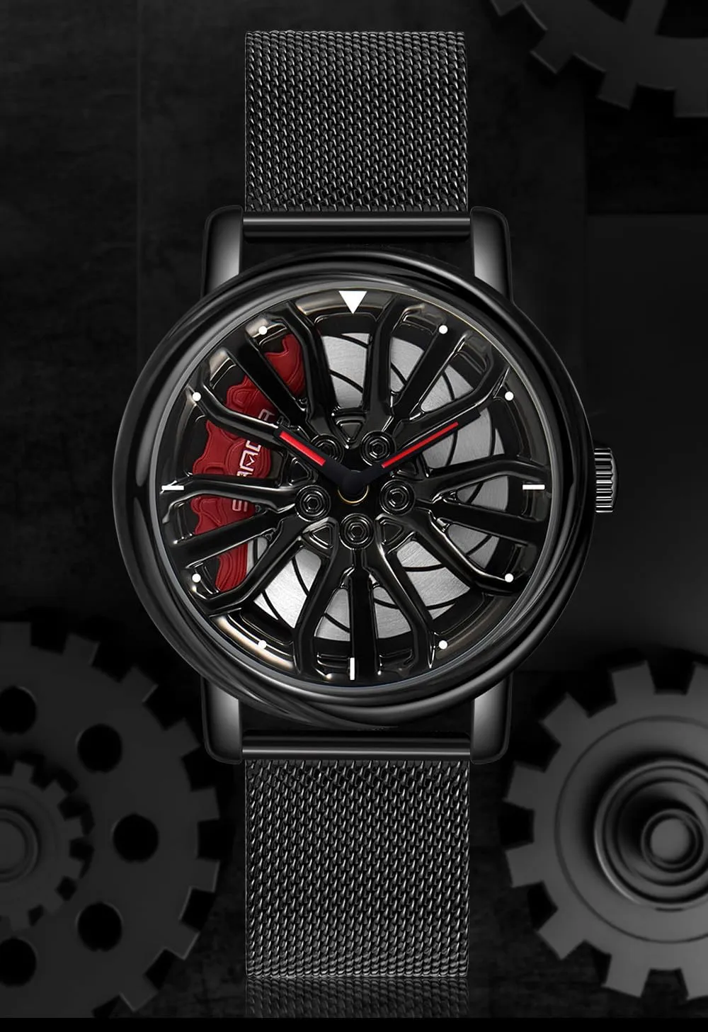 Car Wheel Rotating Watches modernize emancipate whim porous chain Rim Hub Design Fashion Quartz Stylish Wristwatch with Stainless Steel Strap Gifts for Car Enthusiasts MASTOP Mens Wrist Watch Creative 3D Spinning 