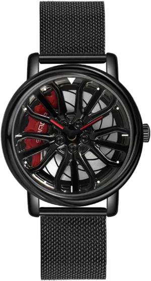 Car Wheel Rotating Watches modernize emancipate whim porous chain Rim Hub Design Fashion Quartz Stylish Wristwatch with Stainless Steel Strap Gifts for Car Enthusiasts MASTOP Mens Wrist Watch Creative 3D Spinning 
