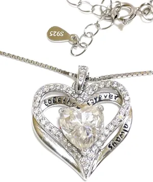 carat Diamond Heart Necklace Pendant SOLID Sterling SILVER PLATINUM 18k WHITE GOLD Vermel Luxury Heart Shaped Jewelry for woman Birthday Anniversary Solitaire exploration Diamond gift for her Together Forever 3 