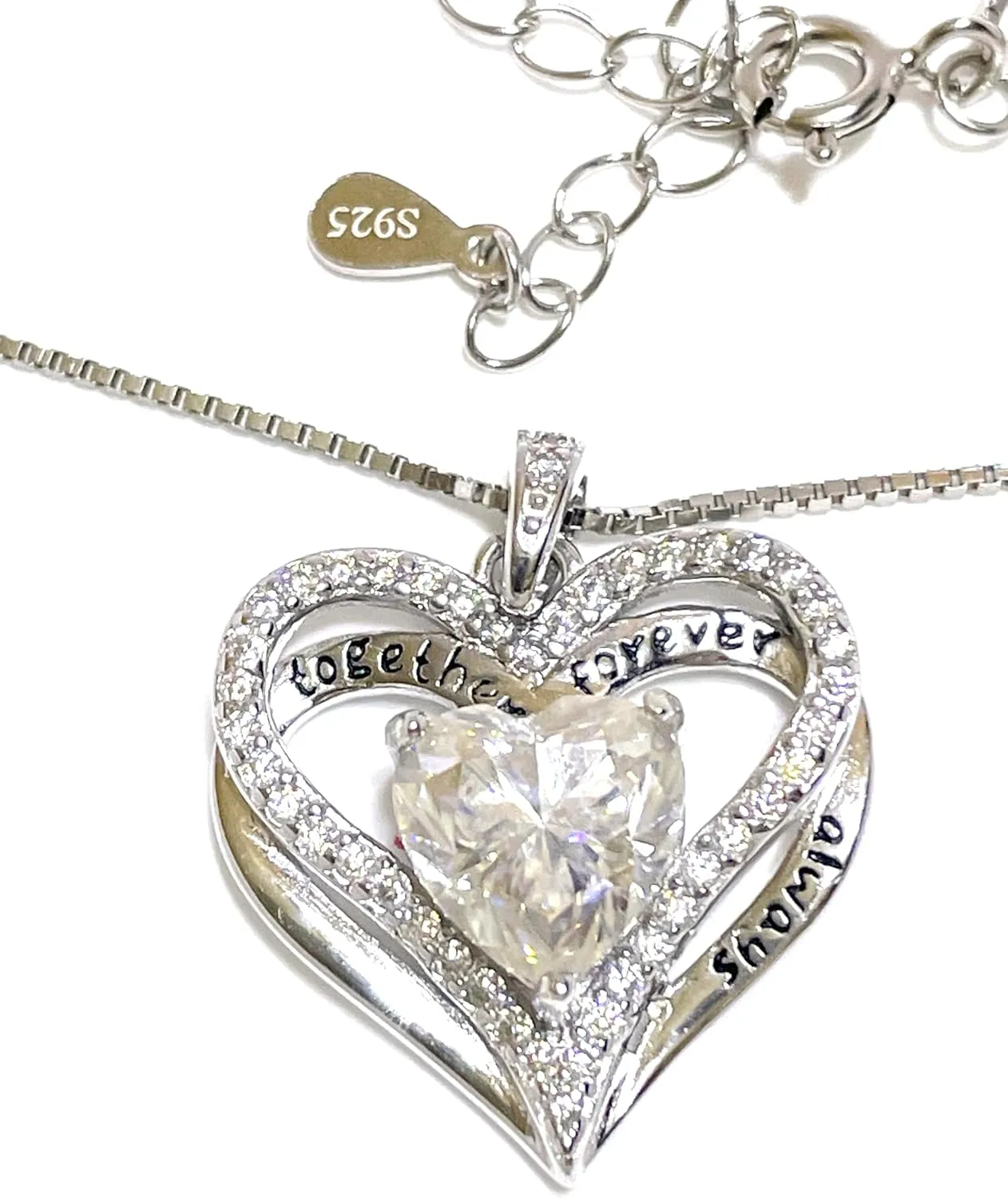 carat Diamond Heart Necklace Pendant SOLID Sterling SILVER PLATINUM 18k WHITE GOLD Vermel Luxury Heart Shaped Jewelry for woman Birthday Anniversary Solitaire exploration Diamond gift for her Together Forever 3 