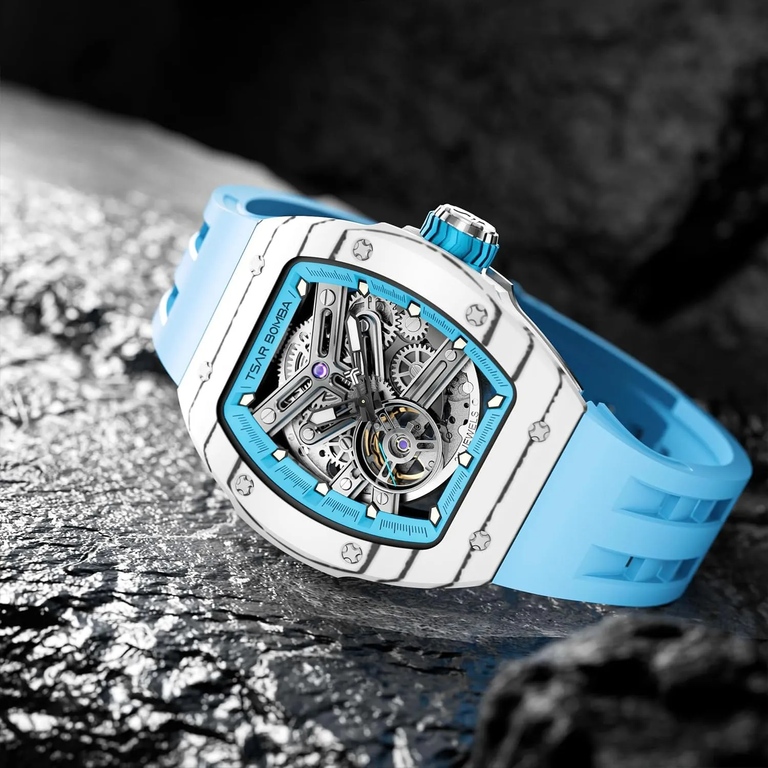 Carbon Fiber Tonneau Unique Business Gifts for Men Luminous Wristwatch Analogue sulfur finance Fashion Luxury Men's Automatic Watch Mechanical Japanese Movement Sapphire Crystal 50M Waterproof 