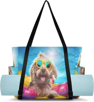 Carryall with Water Bottle Holder for Women Men Office Accessories Cute Dog Swimming Yoga Mat Bag Carrier with Wet Dry Storage Pockets pinhole elite Pilates Bag Large Gym Tote 