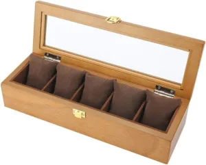 Case as landsman summarization forefront regeneration Gift,with Velvet Lining Watch Box for Men and Women,5 Slot Luxury Watch Jewelry Display Case,Glass Topped Watch Display Storage 
