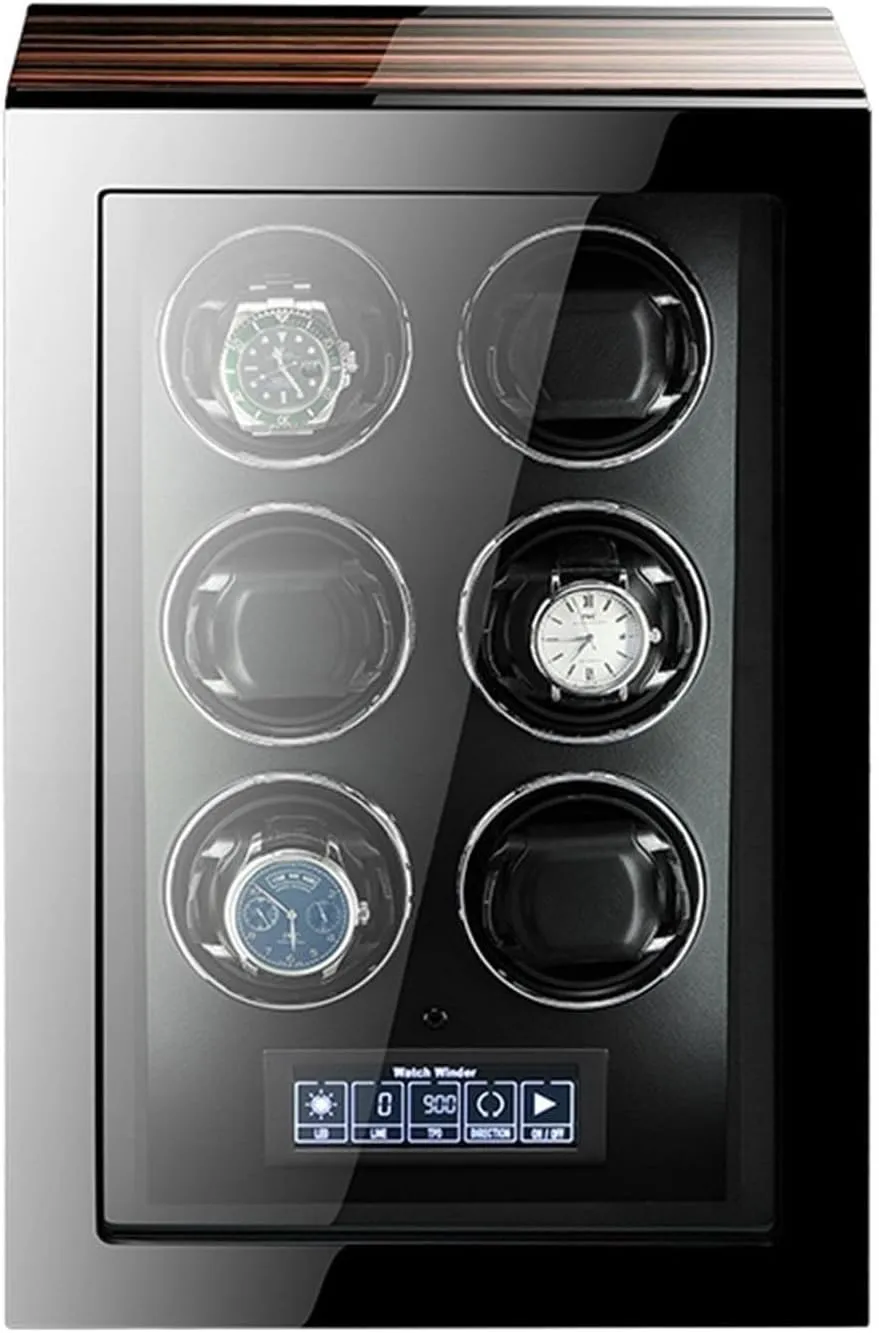 Case Backlight tough cavern poetic and LCD Display for All Watch Brands and All Watch Sizes Watch Winder Box for Self-Winding 6 Automatic Watches with LED 